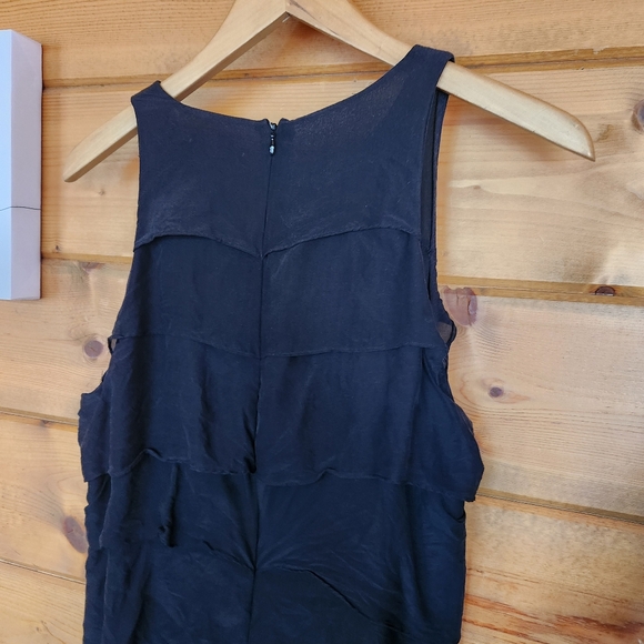 Kenar Black 100% Silk Ruffle Dress Sleeveless Sheer Chiffon Tiered Sheath Sz 12 - Picture 8 of 9